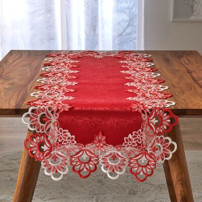 Jacquard-Tischläufer mit filigranem Spitzensaum rot Eldo Jacquard-Tischläufer mit filigranem Spitzensaum rot Eldo