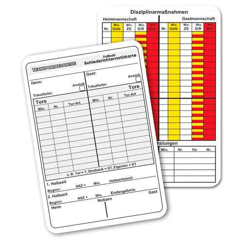 Hergestellt für: Trainingsunterlagen24 GmbH Schiedsrichter Spielnotizkarten - Fußball - 2500.00 ct