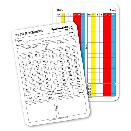 Hergestellt für: Trainingsunterlagen24 GmbH Schiedsrichter Spiel-Notizkarten - Handball - 1000.00 ct