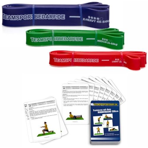 Hergestellt für: Trainingsunterlagen24 GmbH 3er Set Widerstandsband (lang) 208 cm - inkl. 30 Workouts