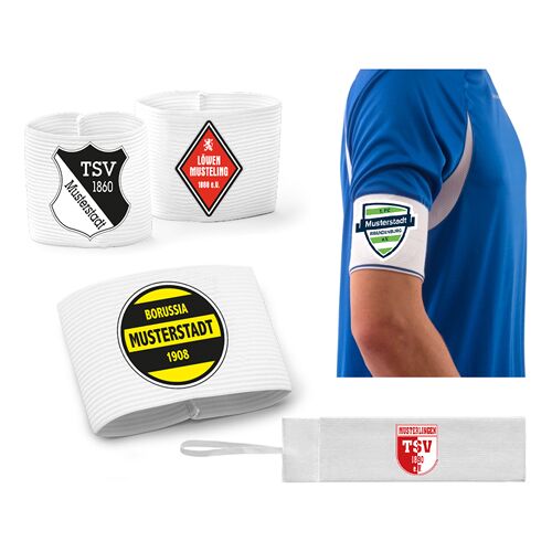 Hergestellt für: Trainingsunterlagen24 GmbH Kapitänsbinde mit Klett (Junior/Senior) Weiß - mit Wunschaufdruck