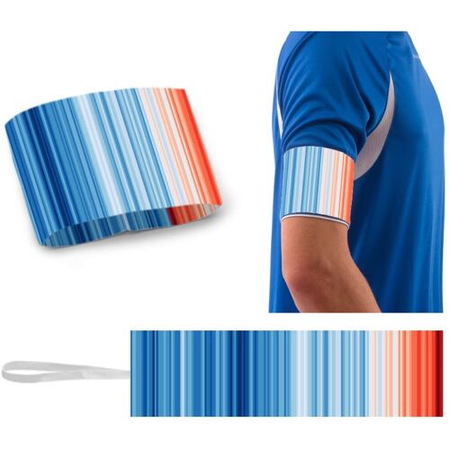 Hergestellt für: Trainingsunterlagen24 GmbH Kapitänsbinde mit Klett (Junior/Senior) weiß - Aufdruck: Warming Stripes