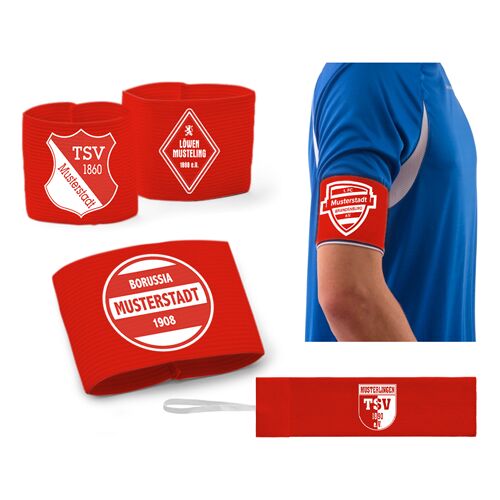 Hergestellt für: Trainingsunterlagen24 GmbH Kapitänsbinde mit Klett (Junior/Senior) Rot - mit Wunschaufdruck