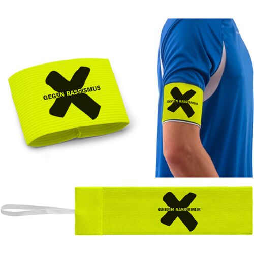 Hergestellt für: Trainingsunterlagen24 GmbH Kapitänsbinde mit Klett (Junior/Senior) Neongelb - Aufdruck: GEGEN RASSISMUS