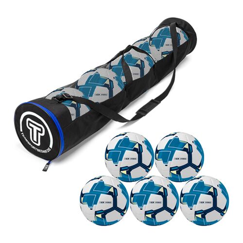 Hergestellt für: Trainingsunterlagen24 GmbH 5er Ballset - T-PRO Hybrid (Blau) Trainingsball (Gr. 5) - inkl. Ballschlauch - 5.00 ct