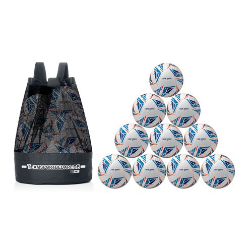 Hergestellt für: Trainingsunterlagen24 GmbH 10er Ballset - T-PRO Hybrid 2.0 (White-Blue-Orange) Trainingsball (Gr. 5) - inkl. T-PRO Ballsack - 10.00 ct