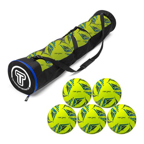 Hergestellt für: Trainingsunterlagen24 GmbH 5er Ballset - T-PRO Hybrid 2.0 (Yellow-Blue) Trainingsball (Gr. 5) - inkl. Ballschlauch - 5.00 ct
