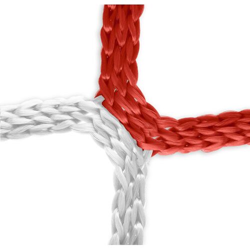 Hergestellt für: Trainingsunterlagen24 GmbH Tornetz (rot-weiß) - 5 x 2 m, 6 mm PP, 80/150 cm (robuste Bolzplatz-Ausführung)
