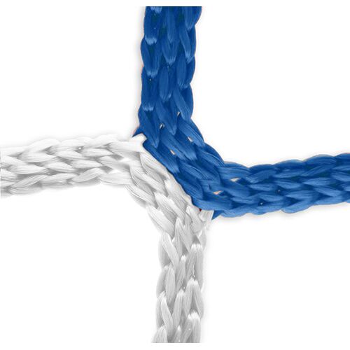 Hergestellt für: Trainingsunterlagen24 GmbH Tornetz (blau-weiß) - 5 x 2 m, 6 mm PP, 80/150 cm (robuste Bolzplatz-Ausführung)