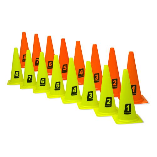 Hergestellt für: Trainingsunterlagen24 GmbH 8er Set Pylonen mit Nummern (1-8) - 2 Farben