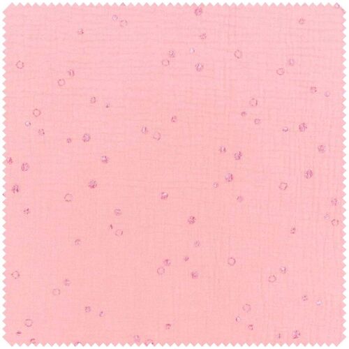 Rico Design Krinkel-Musselin Baumwoll-Stoff mit Metallic-Effekt "Wild Dots-Lachsrosa"