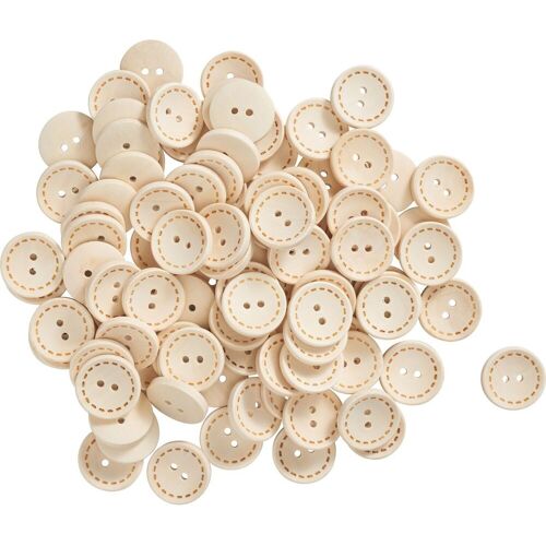 VBS XXL VBS Holzknöpfe "Nähstrich", 100 Stück - Ø 20 mm