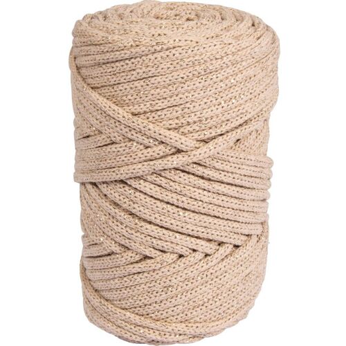 Rayher Recycling Garn mit Goldfaden, Ø 4mm - Sand, Farbe 3212