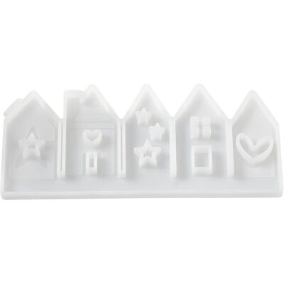 HobbyFun Silikon-Gießform "Häuserreihe", 5-fach HobbyFun Silikon-Gießform "Häuserreihe", 5-fach
