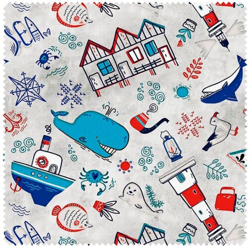 Motiv-Stoff Leinenoptik "Maritim"