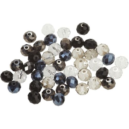 PRACHT Glasschliffperlen, 8 mm, 45 Stück - Schwarz/Kristall