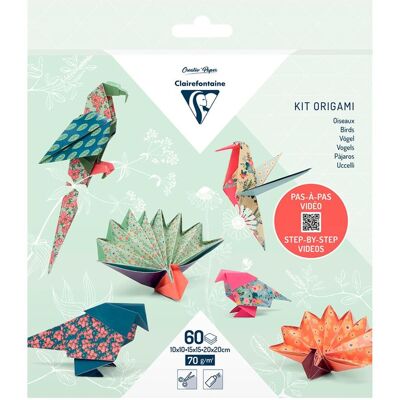 Clairefontaine Origami-Set, 60 Blatt, 3 Formate - Vogel-Dekor - Mehrfarbig - Packung 5 Clairefontaine Origami-Set, 60 Blatt, 3 Formate - Vogel-Dekor - Mehrfarbig - Packung 5