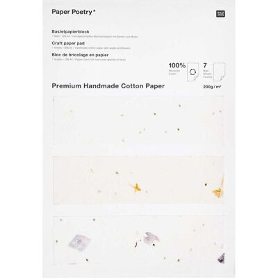 Rico Design Handgeschöpftes Baumwollpapier Bastelblock - 3 Blumenmuster - 200g/m² Rico Design Handgeschöpftes Baumwollpapier Bastelblock - 3 Blumenmuster - 200g/m²