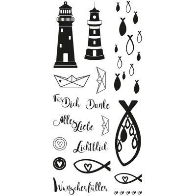 Rayher Clear Stamps - Leuchtturm, Fische & Co - Bastelstempel Set Rayher Clear Stamps - Leuchtturm, Fische & Co - Bastelstempel Set