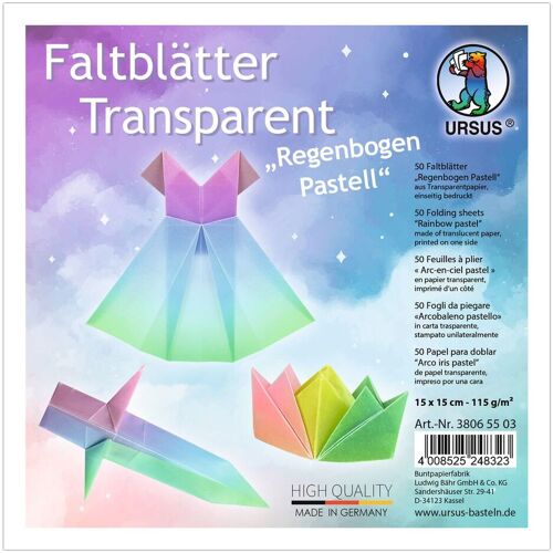 URSUS Transparentpapier-Faltblätter "Regenbogen Pastell"