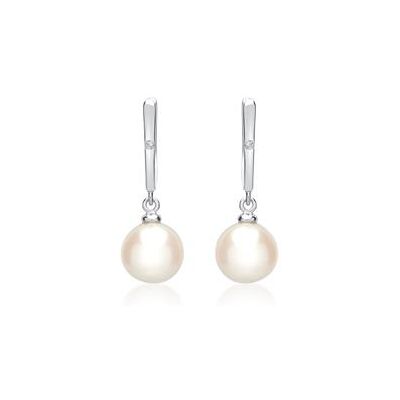 Unique Weißgold-Ohrringe Perlen 2 Diamanten 0,018 ct. Unique Weißgold-Ohrringe Perlen 2 Diamanten 0,018 ct.