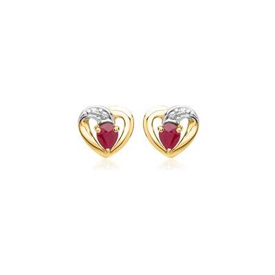 Unique Ohrringe 585er Gelbgold Herz 2 Rubinen 0,4 ct. Unique Ohrringe 585er Gelbgold Herz 2 Rubinen 0,4 ct.