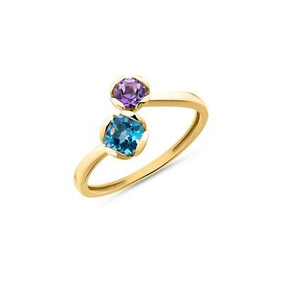 Unique 585er Goldring mit Blautopas und Amethyst Unique 585er Goldring mit Blautopas und Amethyst