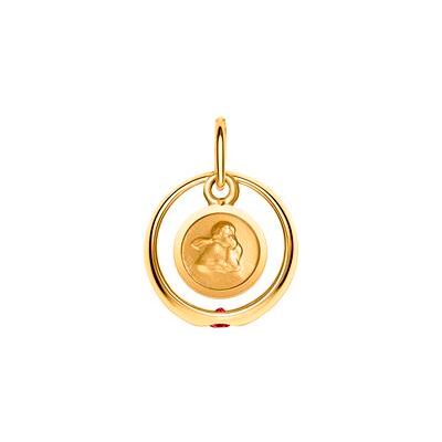 Unique 333er Gold Taufring Rubin mit Engelsanhänger Unique 333er Gold Taufring Rubin mit Engelsanhänger