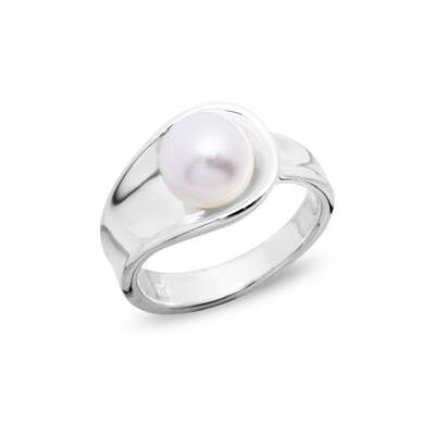 Unique Moderner 925 Silberring mit weißer Perle Unique Moderner 925 Silberring mit weißer Perle