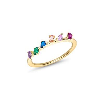 Unique Vergoldeter 925er Silberring für Damen, Zirkonia, bunt Unique Vergoldeter 925er Silberring für Damen, Zirkonia, bunt
