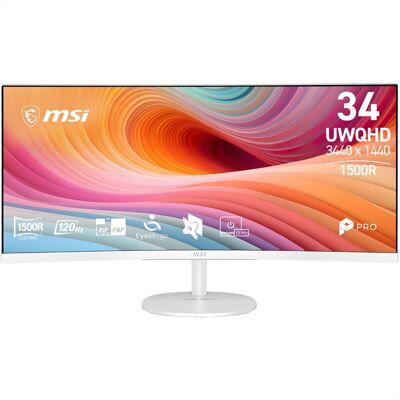 MSI Pro PRO MP341CQWDE E12 86 cm (34") Monitor weiß, Ultrawide (3440x1440), 1 ms Reaktionszeit, gebogen, Gaming geeignet MSI Pro PRO MP341CQWDE E12 86 cm (34") Monitor weiß, Ultrawide (3440x1440), 1 ms Reaktionszeit, gebogen, Gaming geeignet