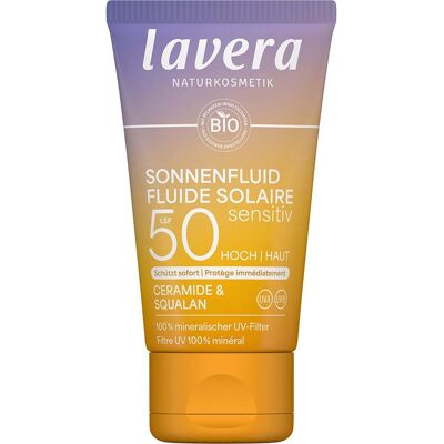 lavera Bio-Sonnenfluid, Sensitiv, LSF 50 mit Ceramide und Squalan, 40 ml lavera Bio-Sonnenfluid, Sensitiv, LSF 50 mit Ceramide und Squalan, 40 ml