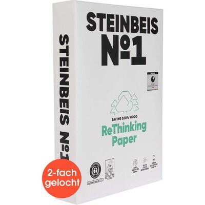 500 Blatt Steinbeis Recycling Kopierpapier "No.1, ClassicWhite" DIN A4, 2-fach gelocht 500 Blatt Steinbeis Recycling Kopierpapier "No.1, ClassicWhite" DIN A4, 2-fach gelocht