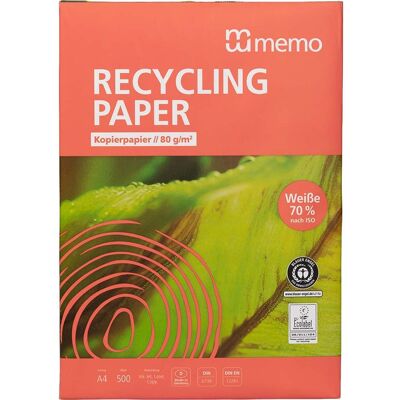 500 Blatt memo Recycling-Kopierpapier "memoPRINT" Weiße ISO 70, 80 g/m² 500 Blatt memo Recycling-Kopierpapier "memoPRINT" Weiße ISO 70, 80 g/m²