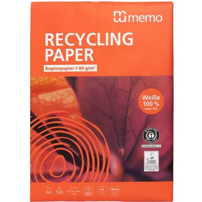 500 Blatt memo Multifunktionales Kopierpapier "Recycling White" 'Weiße ISO 80 , 80 g/m² 500 Blatt memo Multifunktionales Kopierpapier "Recycling White" 'Weiße ISO 80 , 80 g/m²