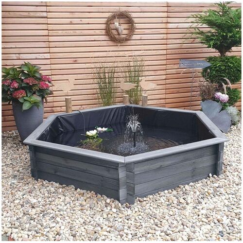 Promex Sechseck-Hochteich 200 cm inkl. Umwälzpumpe und Teichfolie, grau