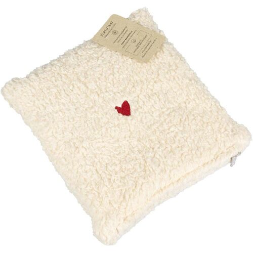 Memo Kirschkernkissen "Muck" Bezug aus Bio-Baumwolle, weiß, mit Herz bestickt