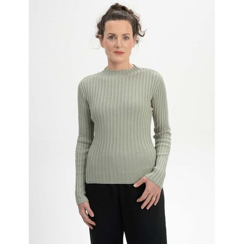 MELA Bio-Damen-Strickpullover 'NAMARI' mit kurzem Stehkragen, green clay, Gr. S