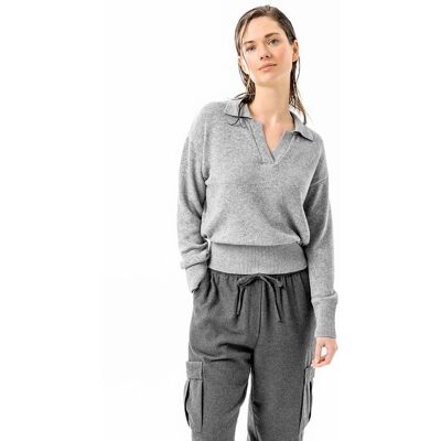 Living Crafts Bio-Damen-Pullover 'ULANA' mit Polokragen, grey melange, Gr. L Living Crafts Bio-Damen-Pullover 'ULANA' mit Polokragen, grey melange, Gr. L