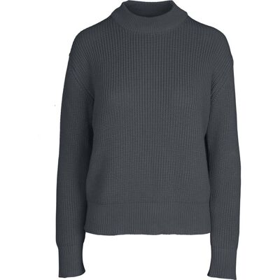 MELA Bio-Damen-Rippstrick-Pullover "MANIKA" mit Rundhalsausschnitt, anthrazit mel. Gr. S MELA Bio-Damen-Rippstrick-Pullover "MANIKA" mit Rundhalsausschnitt, anthrazit mel. Gr. S