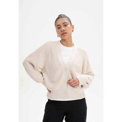 MELA Bio-Damen-Rippstrick-Cardigan 'BHUMA' mit Raglan-Ärmel, creme melange, Gr. S MELA Bio-Damen-Rippstrick-Cardigan 'BHUMA' mit Raglan-Ärmel, creme melange, Gr. S