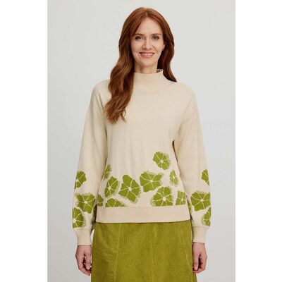tranquillo Bio-Damen-Pullover mit dezentem Rollkragen, sand flowers, Gr. S tranquillo Bio-Damen-Pullover mit dezentem Rollkragen, sand flowers, Gr. S