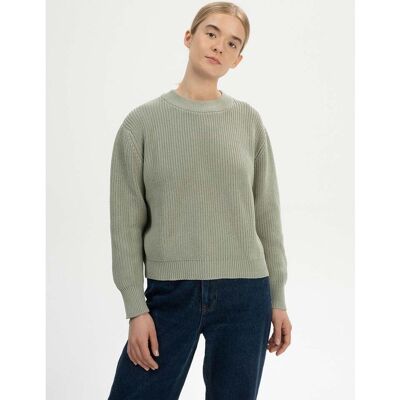 MELA Bio-Damen-Strickpullover 'ADAH' mit Rundhalsausschnitt, green clay, Gr. S MELA Bio-Damen-Strickpullover 'ADAH' mit Rundhalsausschnitt, green clay, Gr. S