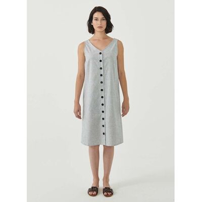 ORGANICATION Bio-Damen-Midi-Kleid mit Knopfleiste gestreift shadow/off white, Gr. S ORGANICATION Bio-Damen-Midi-Kleid mit Knopfleiste gestreift shadow/off white, Gr. S