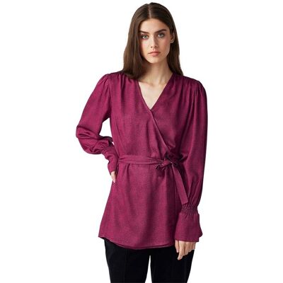 LANA Damen-Bluse "Patrycja" mit V-Ausschnitt und Bindegürtel, moose cerise, Gr. 38 LANA Damen-Bluse "Patrycja" mit V-Ausschnitt und Bindegürtel, moose cerise, Gr. 38