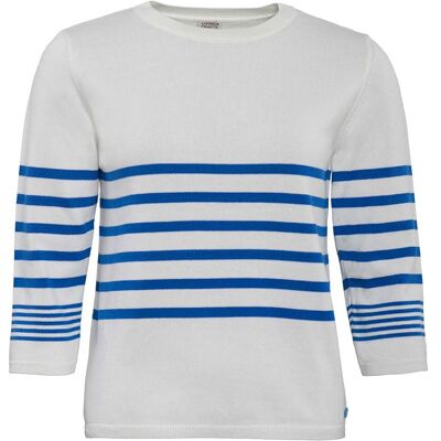 Living Crafts Bio-Damen-Strickpullover "ROMINA" mit 3/4-Arm, azure blue/white, Gr. L Living Crafts Bio-Damen-Strickpullover "ROMINA" mit 3/4-Arm, azure blue/white, Gr. L