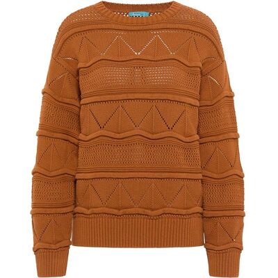 tranquillo Bio-Damen-Strickpullover mit Rundhalsausschnitt, gemustert, caramel, Gr. L tranquillo Bio-Damen-Strickpullover mit Rundhalsausschnitt, gemustert, caramel, Gr. L