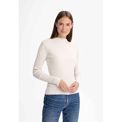 MELA Bio-Damen-Strickpullover 'NAMARI' mit kurzem Stehkragen, cream melange, Gr. M MELA Bio-Damen-Strickpullover 'NAMARI' mit kurzem Stehkragen, cream melange, Gr. M