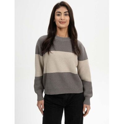 MELA Bio-Damen-Strickpullover 'ADAH' mit Rundhalsausschnitt, bear/kiesel, Gr. L MELA Bio-Damen-Strickpullover 'ADAH' mit Rundhalsausschnitt, bear/kiesel, Gr. L