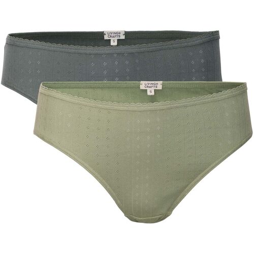 Living Crafts 2er-Pack Bio-Damen-Slips 'RYLIE' mit Ajourmuster, fog green/khaki, Gr. M